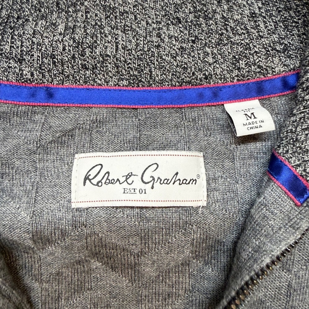 Robert Graham Wool Blend Grey Cable Knit Quarter Zip Sweater Medium Luxe - Picture 3 of 11